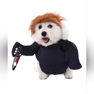 Funny Dog Costume w/ Knife, Blue Jumpsuit Large Size